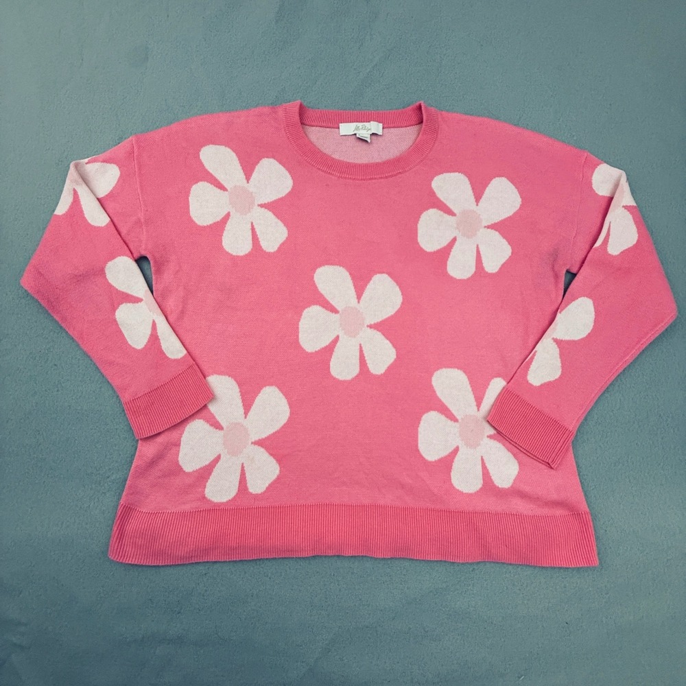 Lilly Pulitzer Tensley Sweater Large Rousseau Pink In Bloom Flower Jacquard Knit